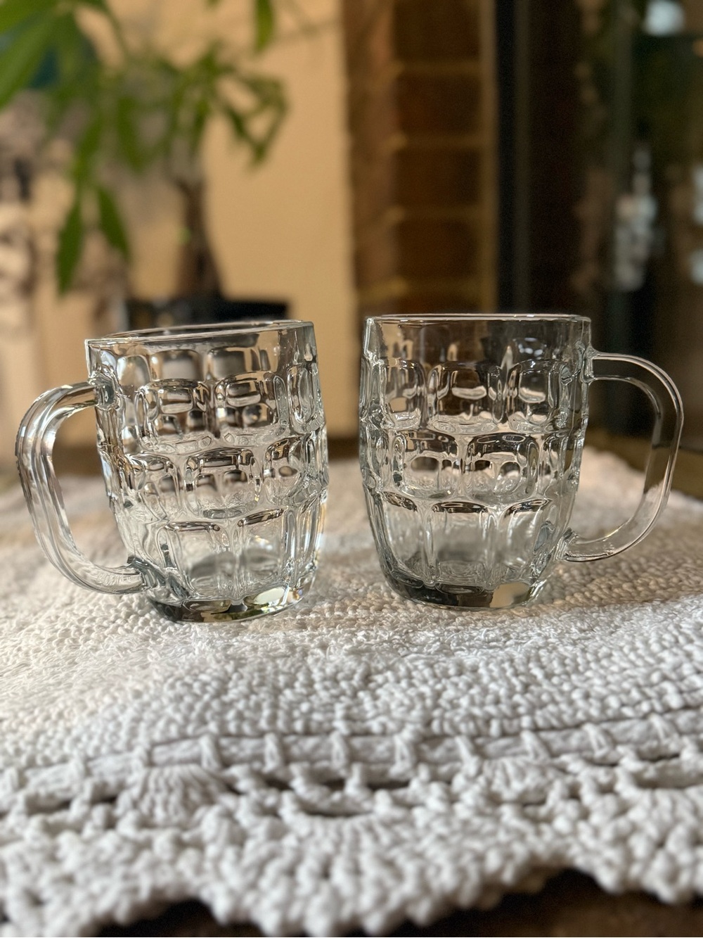 Clear Glass Dimpled Mugs - Set of 2